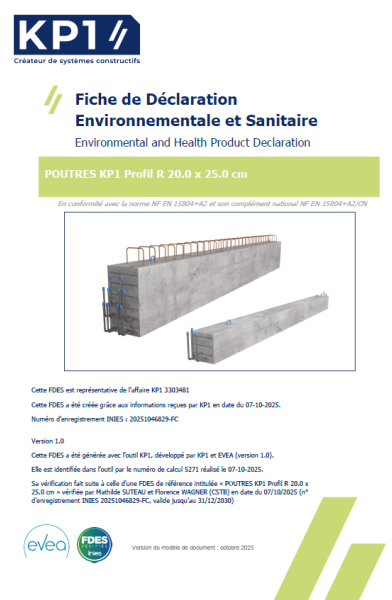 FDES Poutre béton KP1 - Profil R 20 x 25 cm