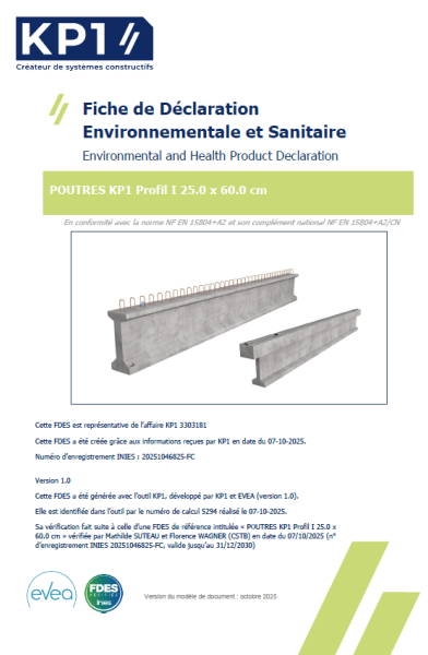 FDES Poutre béton KP1 - Profil I 25x60cm