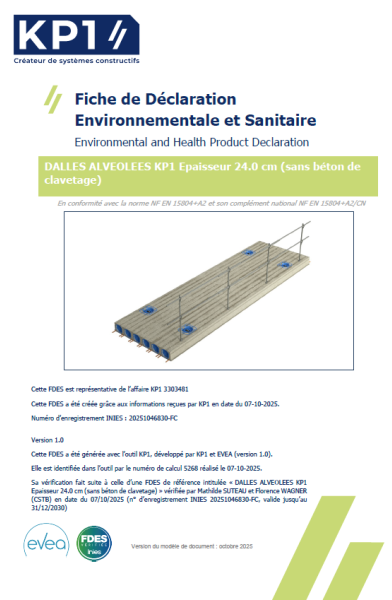 FDES KP1 dalle alvéolée béton épaisseur 24 cm sans béton de clavetage